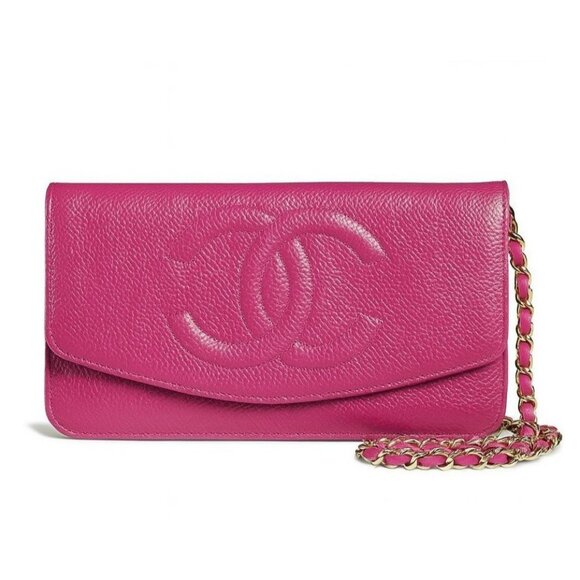 Authentic CHANEL Caviar Classic Leather Wallet Chain Flap Pink Purse Crossbody - Picture 2 of 16
